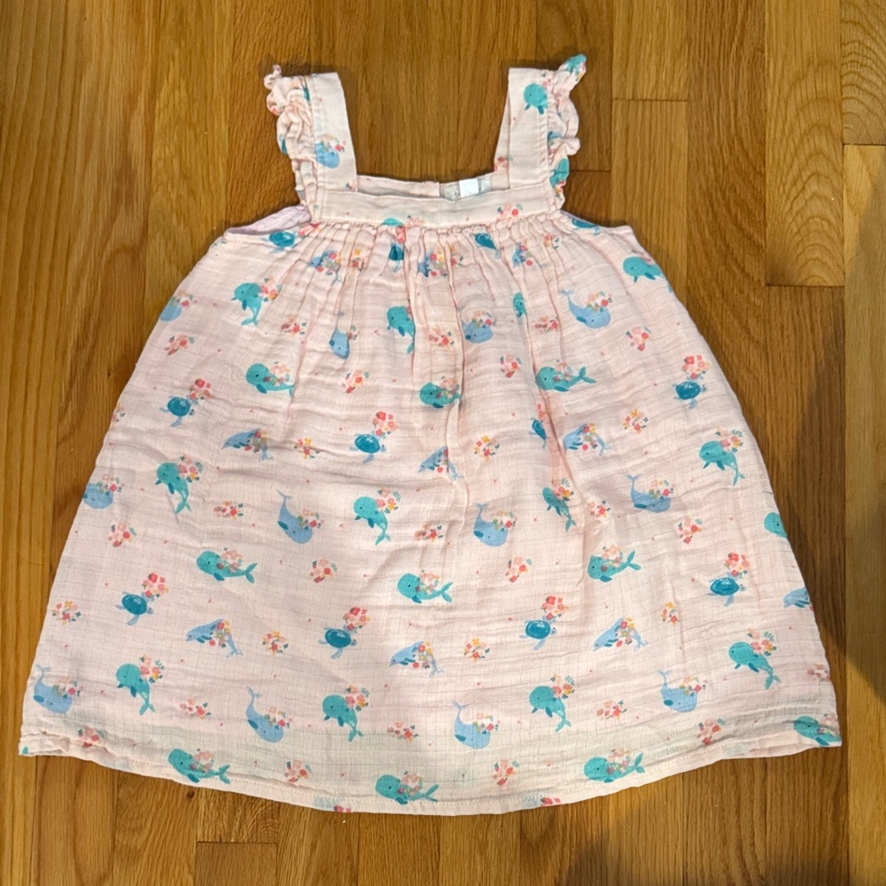 Angel Dear Pink Dress with Blue Whale Print